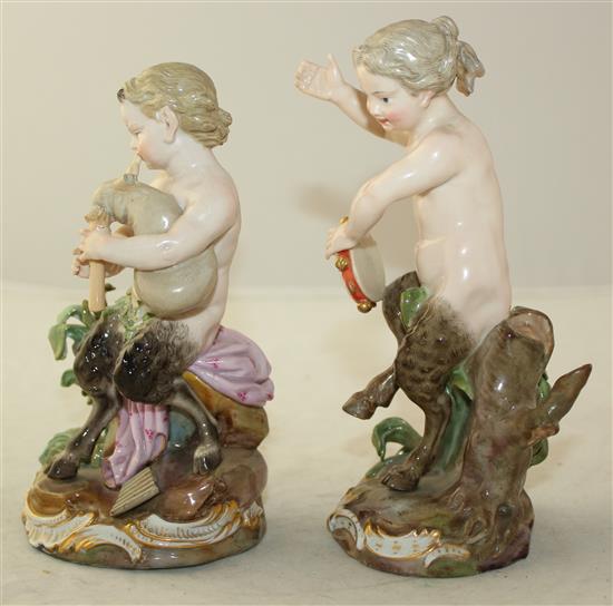 A pair of Meissen figures of fauns, 19th century, slight restorations